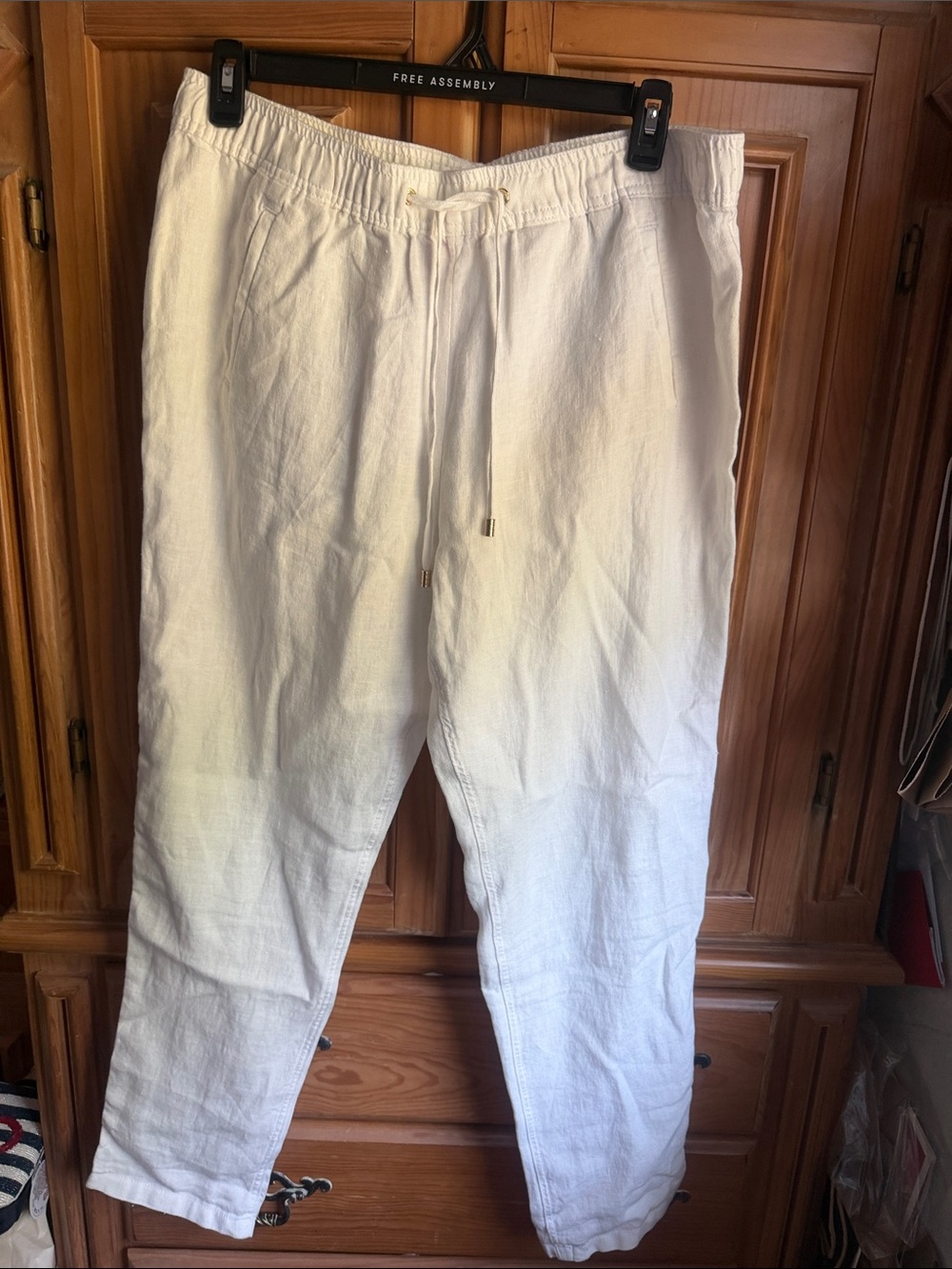 White Linen-Blend Drawstring women’s Pants